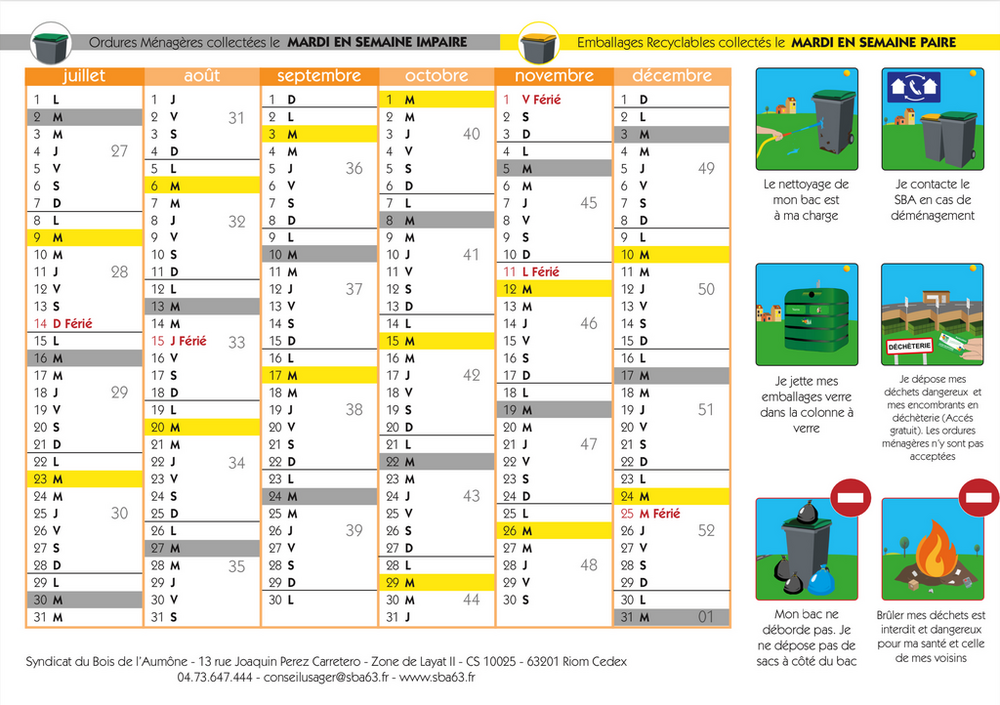 Calendrier 2024 de collecte du SBA MursurAllier